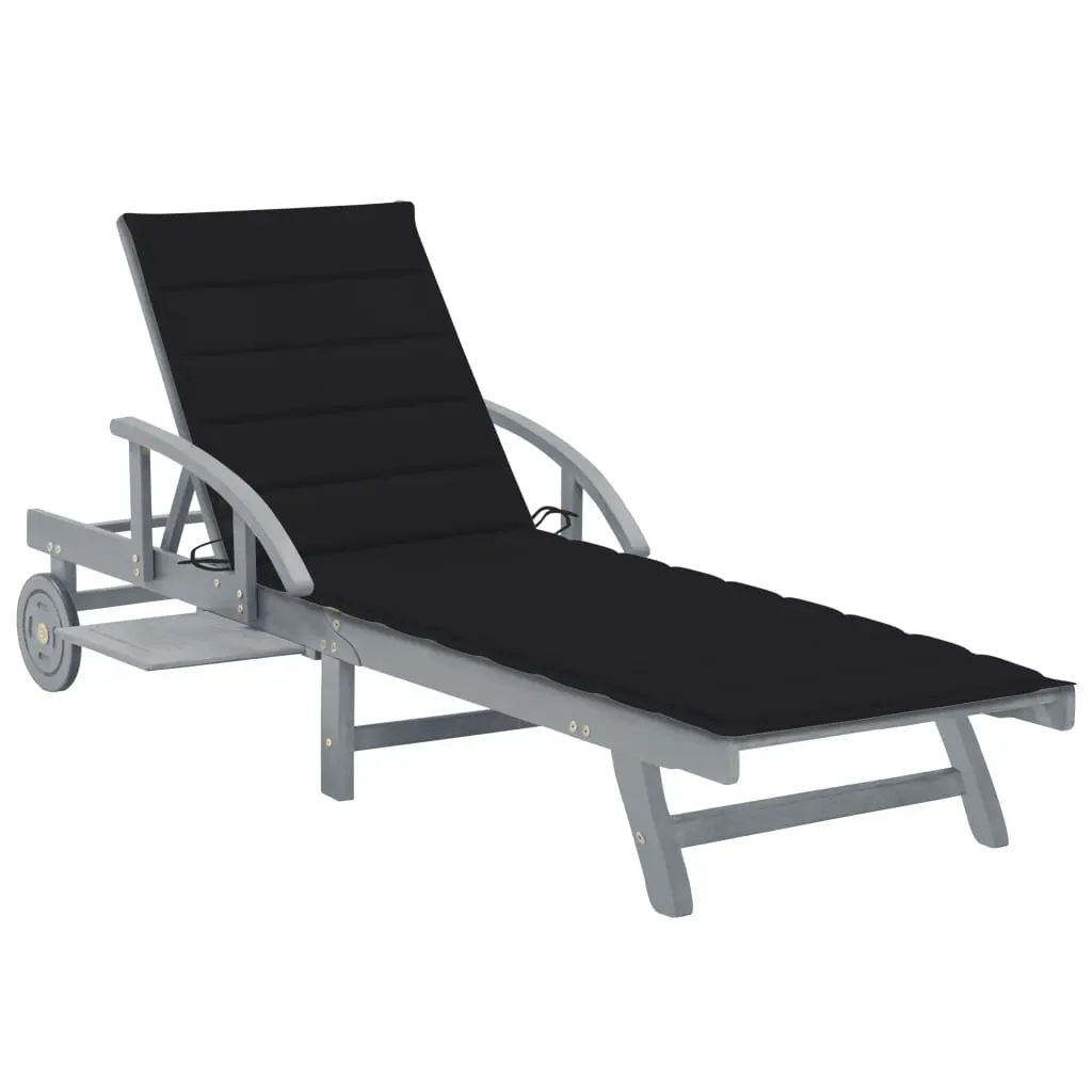 Lit de Jardin Extérieur Acacia Gris à Roulettes et Tablette Coussin Noir – ComfortXL Outdoor Living