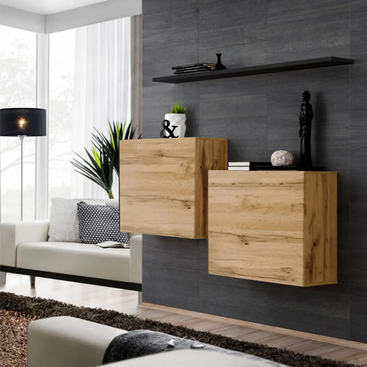 Lot de 2 Blocs & Étagère «Switch SBI» 130cm Naturel & Noir