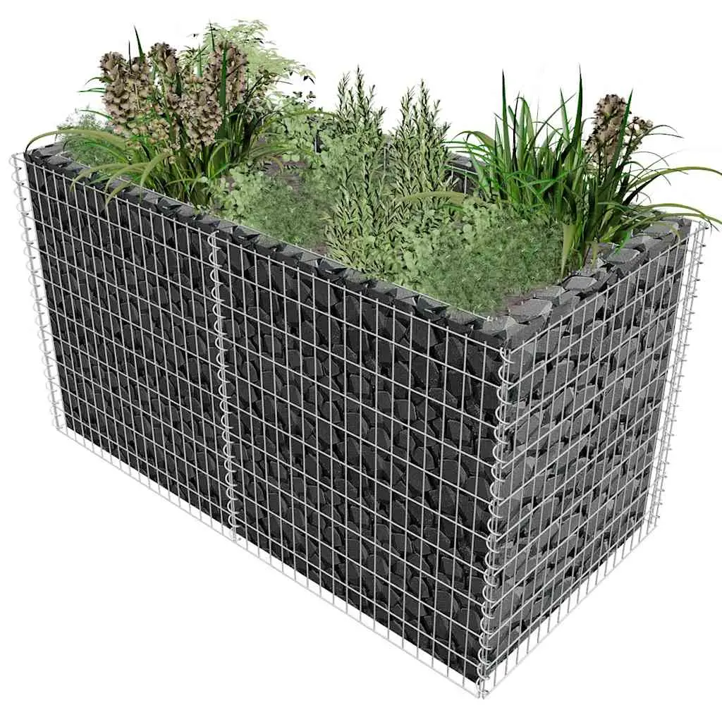 Lit surélevé à gabion acier argenté 180 x 90 x 100 cm – PANGIVO