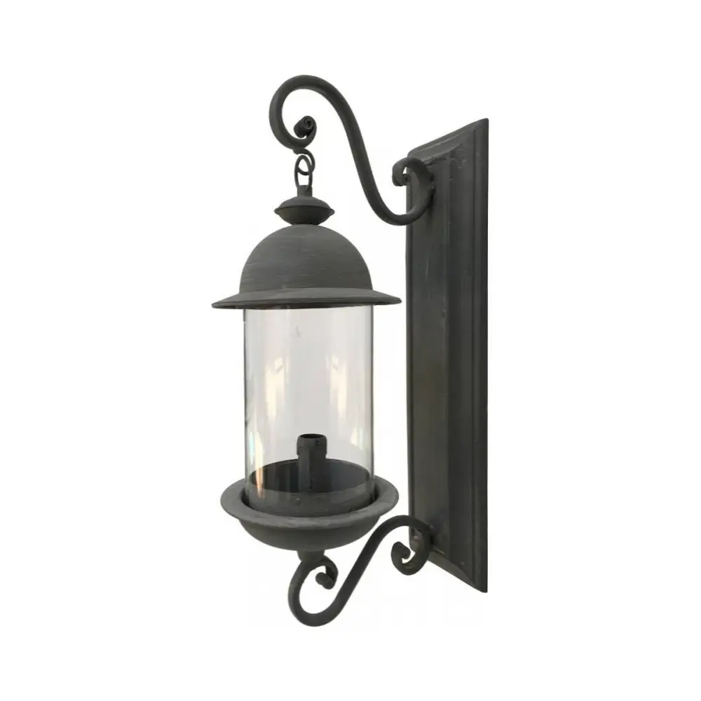 ~ Lanterne extérieure murale applique bougie ancienne métal gris 46cm Chemin de campagne