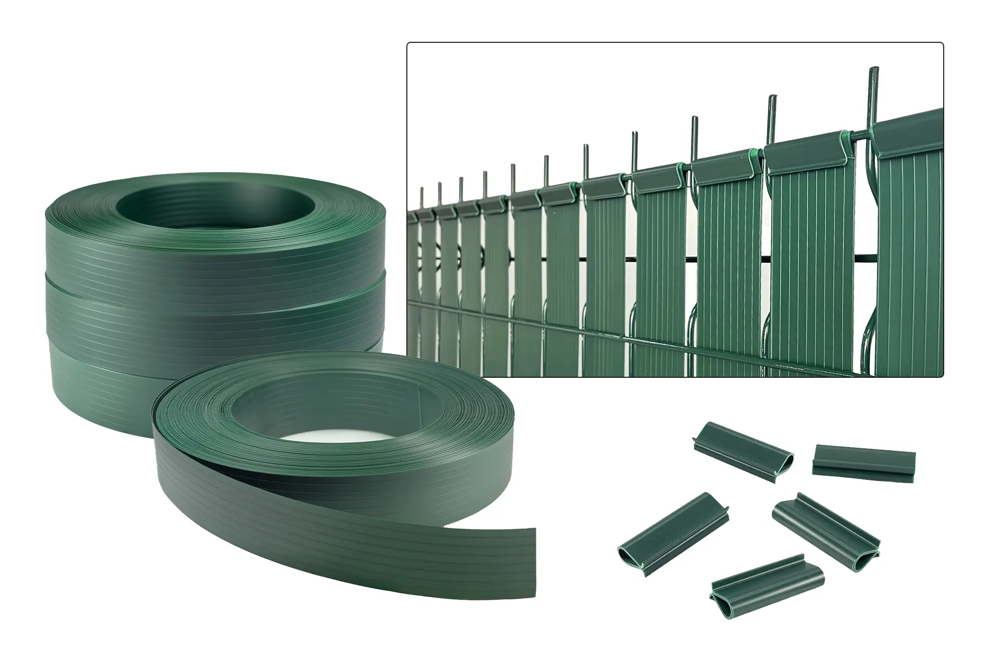 Casanoov Lamelles occultantes BALDO 400mX46 mm rouleau PVC Vert – Kit complet fixation avec clips et profil de finition