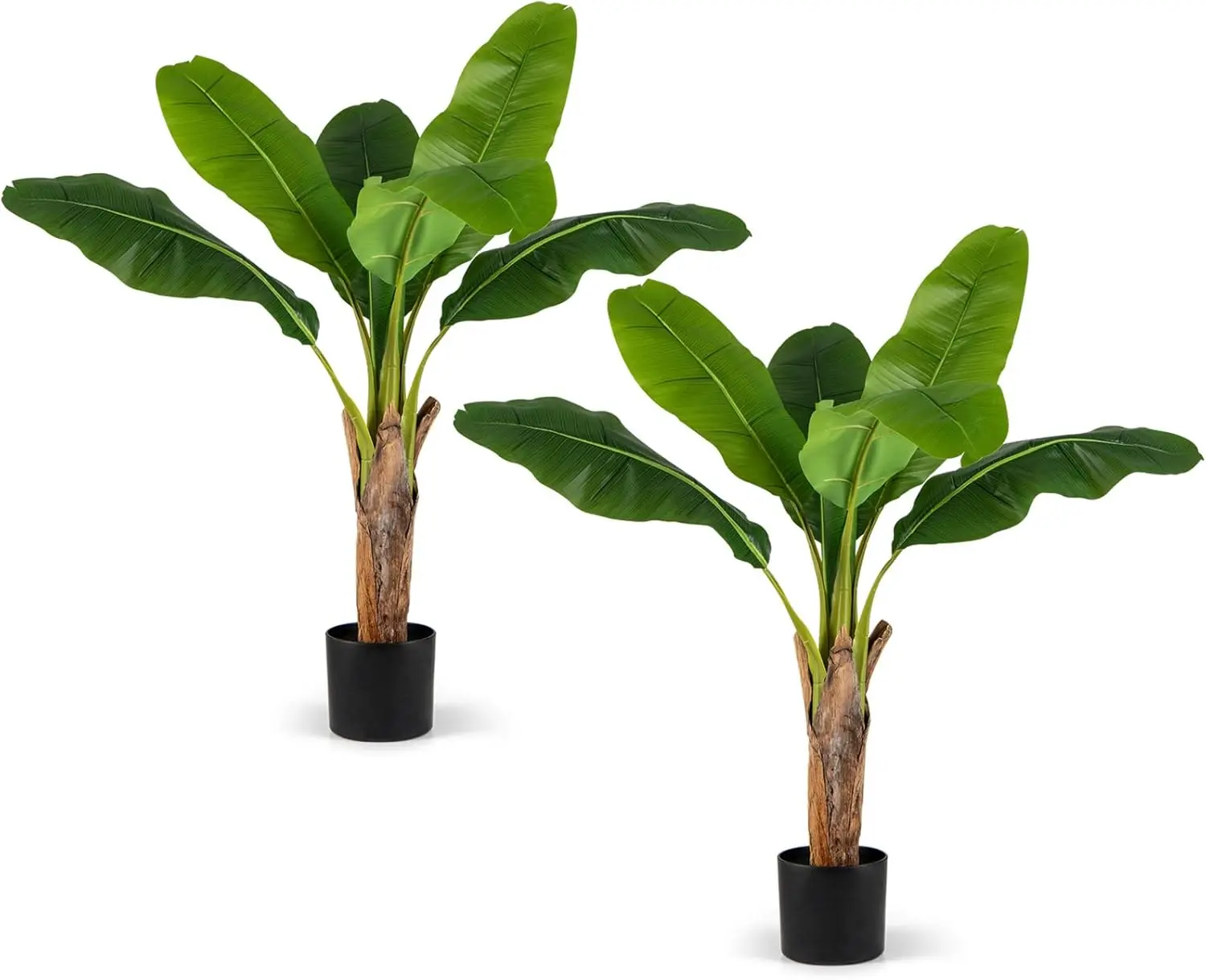 Lot de 2 Arbres Artificiels Oiseau de Paradis de 107 cm, Fausses Plantes à Feuilles de Bananier avec Pot Branches Réglables pour Maison Porche