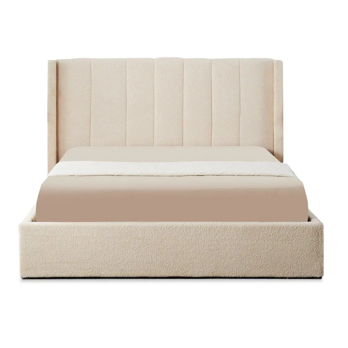 Lit Double Coffre Tissu Bouclette «Somia» 160x200cm Crème