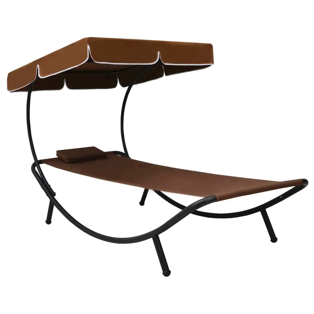 Lit de repos transat chaise longue d’extérieur 200 cm avec auvent et oreiller marron