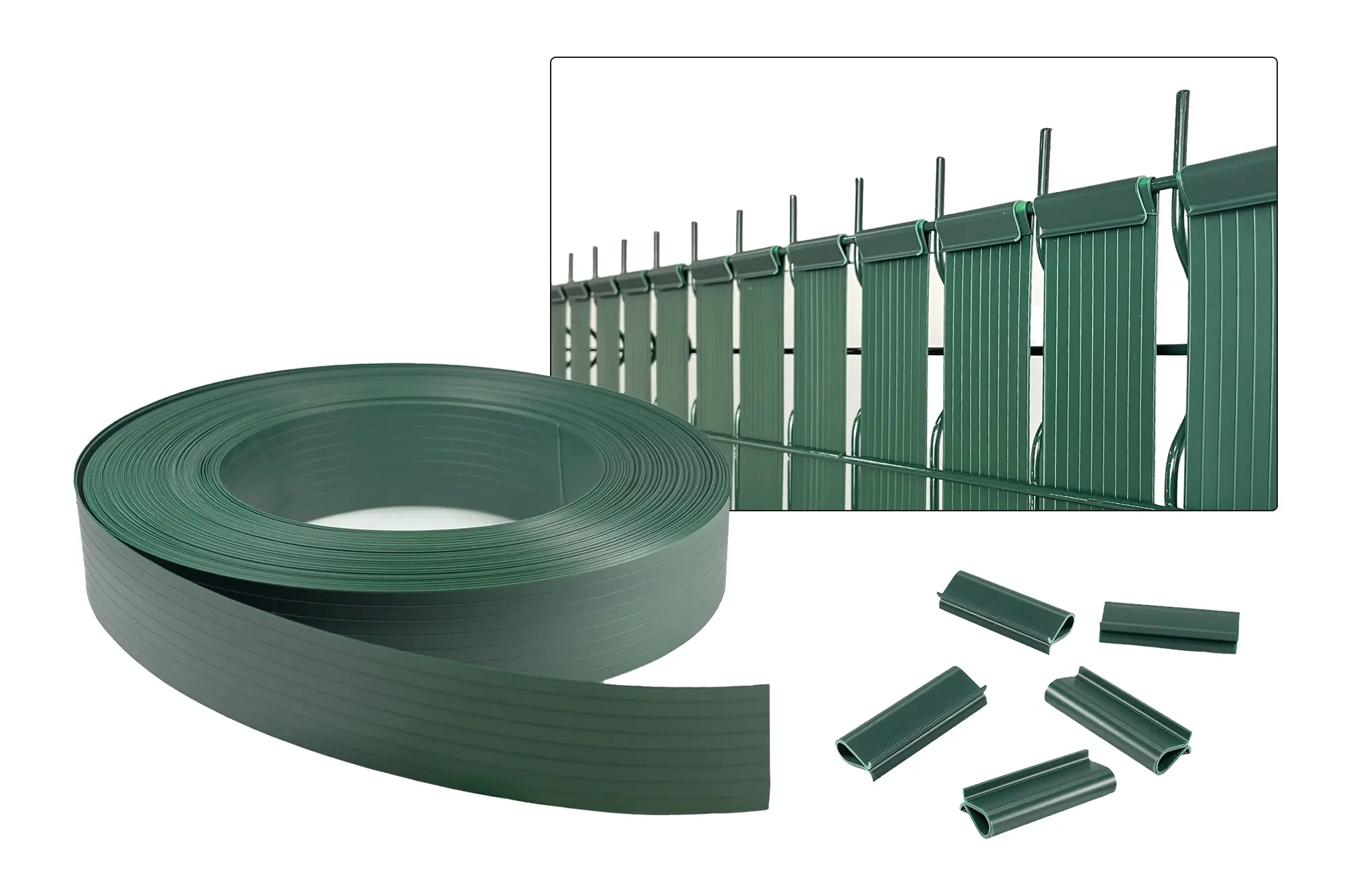 Casanoov Lamelles occultantes BALDO 100mX46 mm rouleau PVC Vert – Kit complet fixation avec clips et profil de finition
