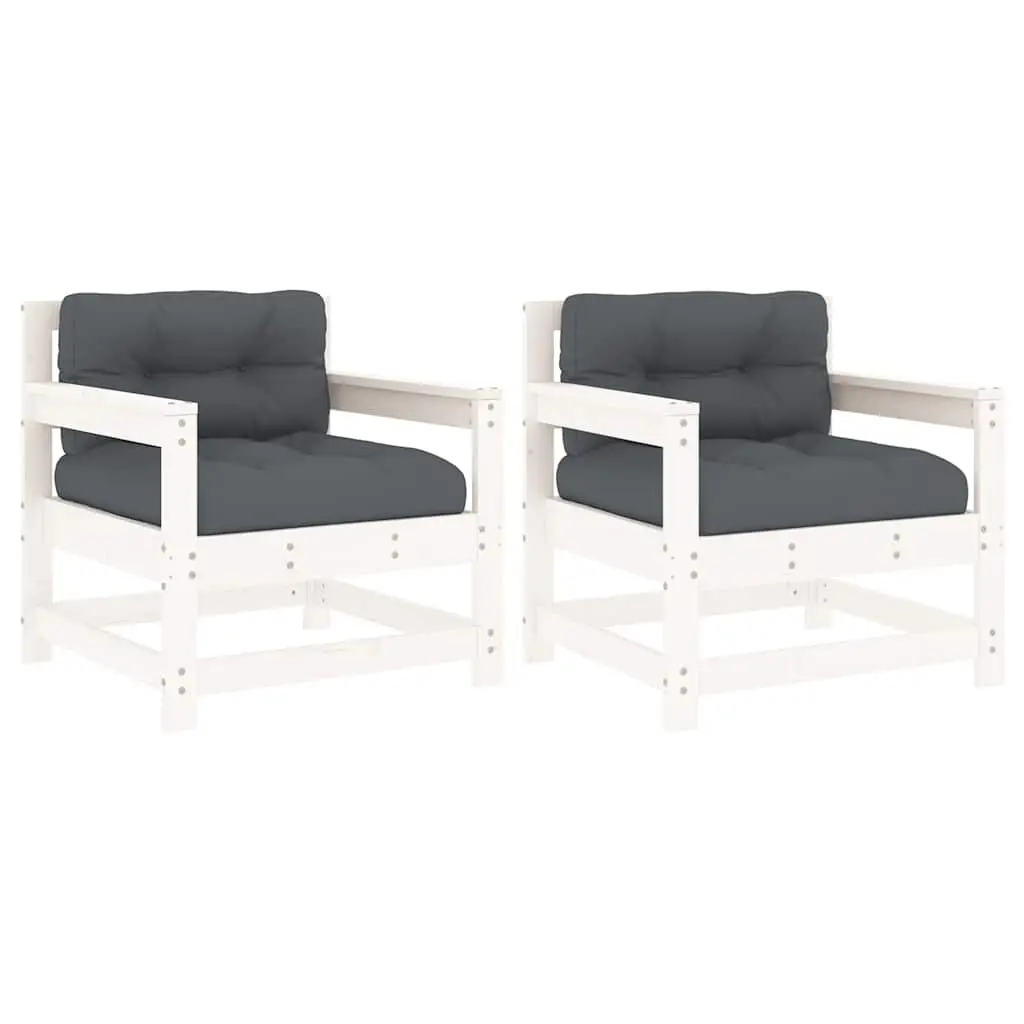 Lot de 2 Chaises de jardin | Chaise d’extérieur et coussins blanc bois de pin massif