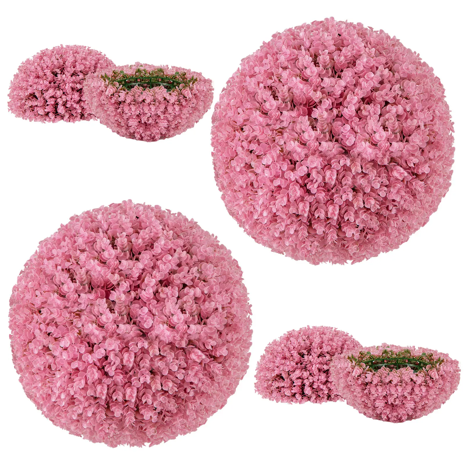 Lot de 2 Boules Topiaire Artificielle 44 cm, 2 Fausses Plantes avec 7 Couches de Feuille, Sphère de Jardin Décoratif Intérieur Extérieur, Rose