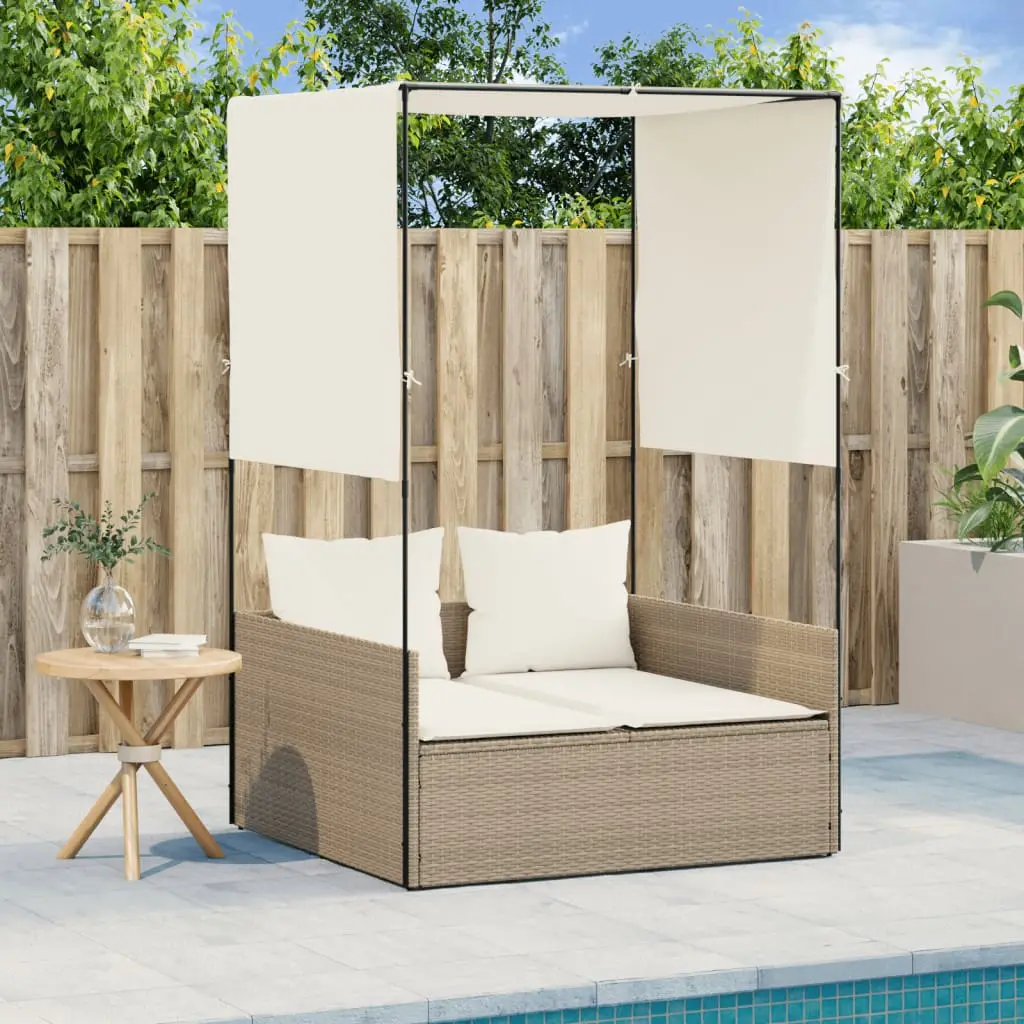 Lit Extérieur Double Auvent Résine Tressée Coussins Crème Beige – ComfortXL Outdoor Living