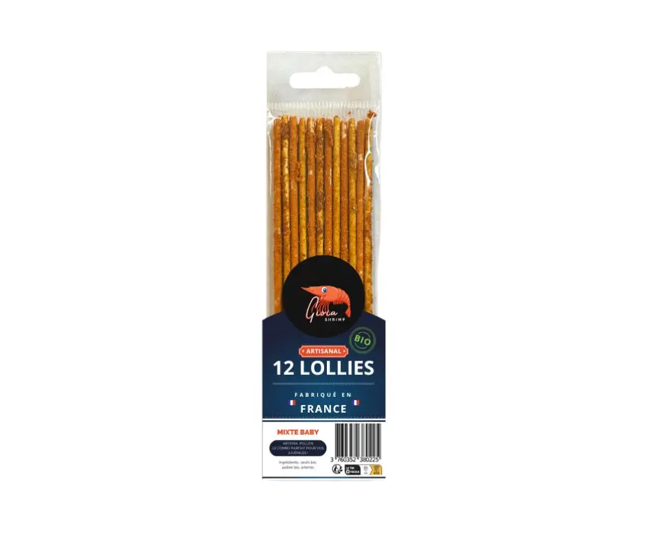 Lot de 12 Lollies Mixtes Baby Pollen, Artemia pour crevettes d’aquarium