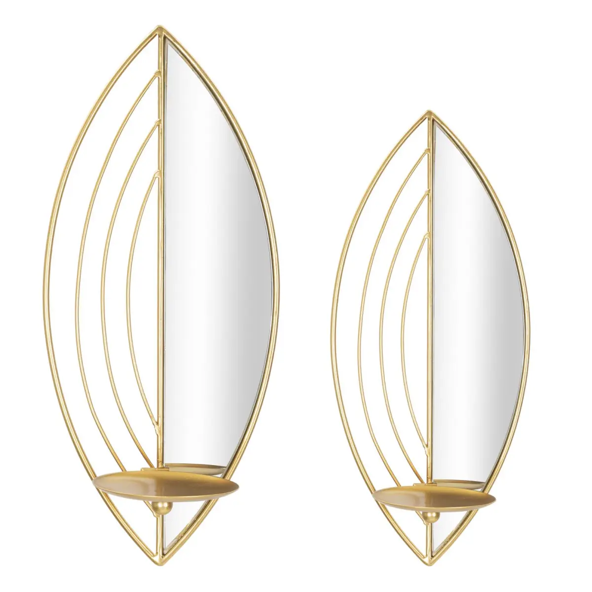 Lot de 2 Bougeoirs Muraux Miroirs «Leaf» 41cm Or