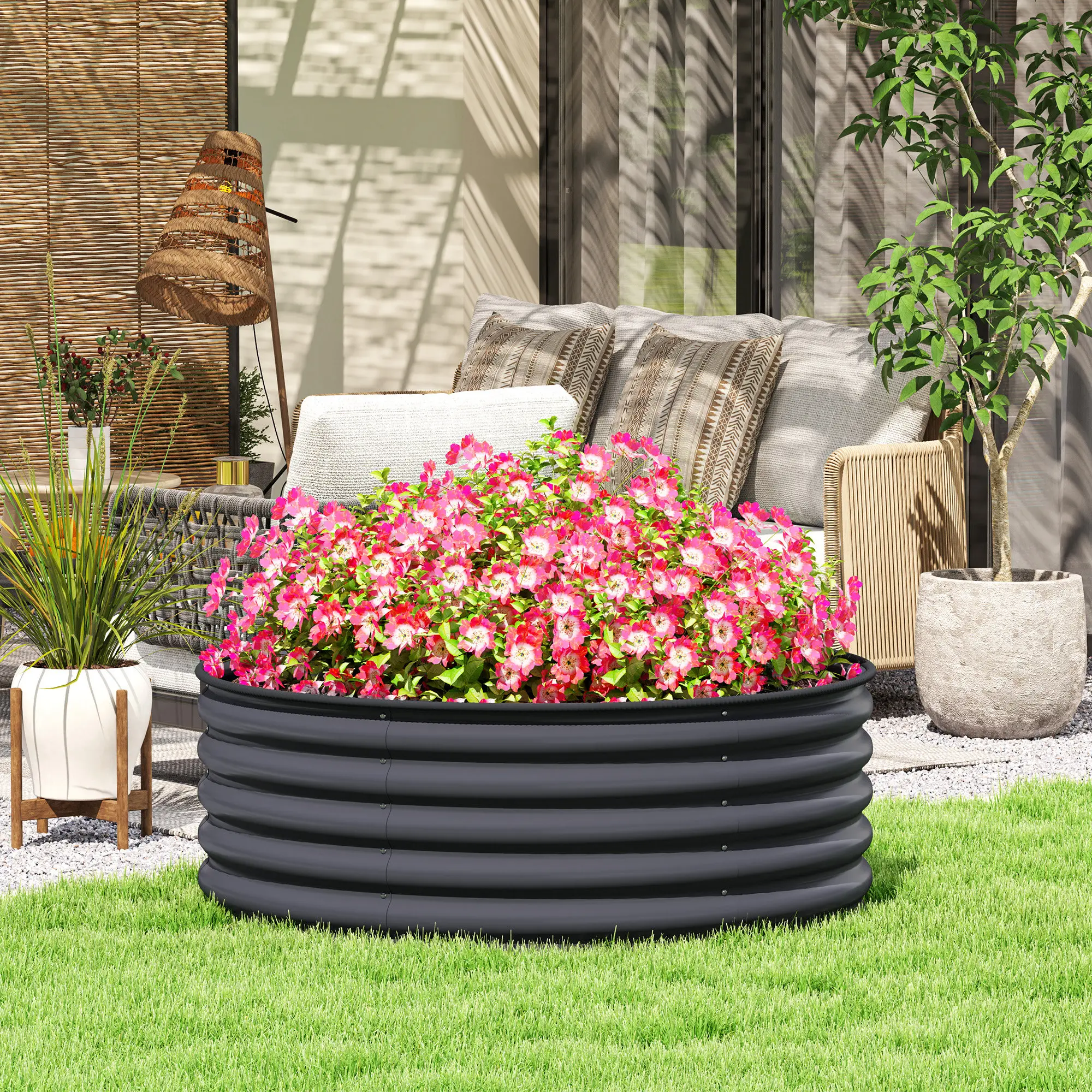 Jardinière Surélevée Ronde Acier Galvanisé Jardin 120cm Gris Anthracite – ComfortXL Outdoor Living