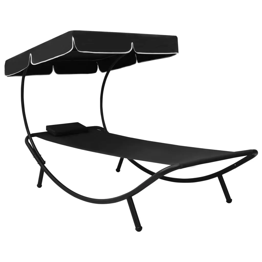 Lit de repos d’extérieur avec auvent et oreiller Noir vidaXL 313533