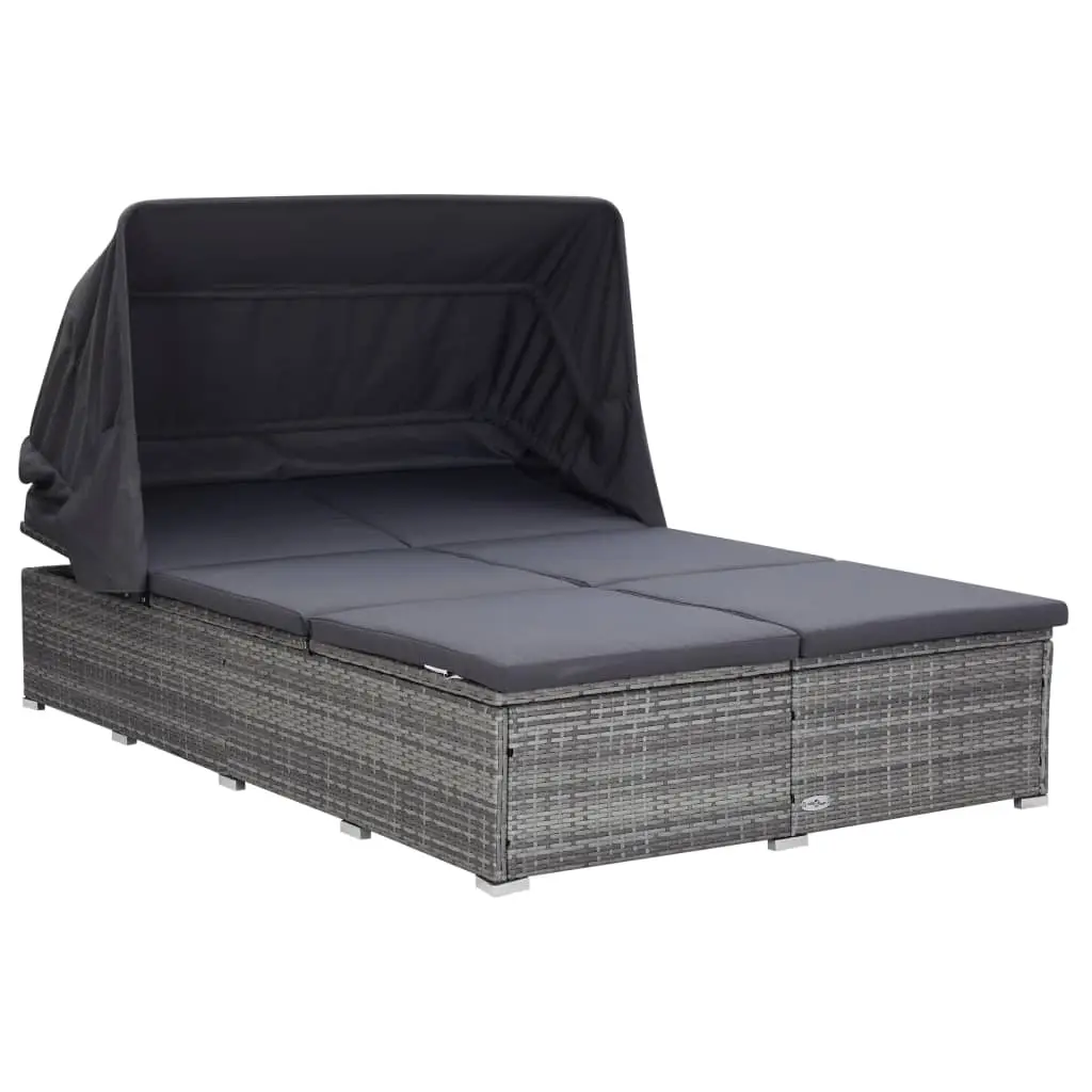 Lit de Jardin Couvert pour 2 Personnes Poly Rotin Durable avec Pare-Soleil Ajustable et Matelas Gris – ComfortXL Outdoor Living