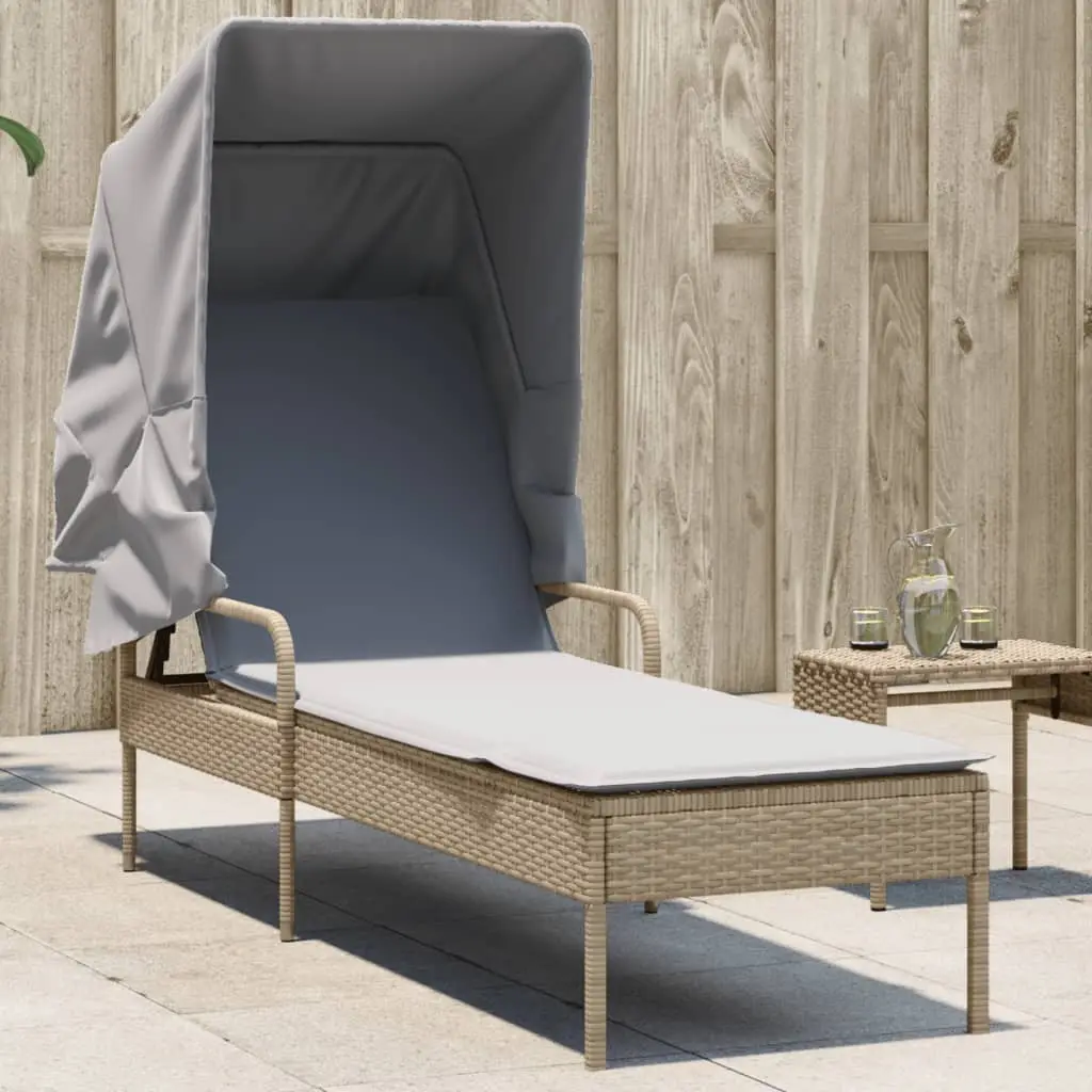 Lit de Jardin Poly Rotin Auvent Intégré Piscine Beige – ComfortXL Outdoor Living