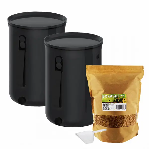Lot de 2 Bokashi Organko 2 Noir (9,6L) + 1 kg d’Activateur