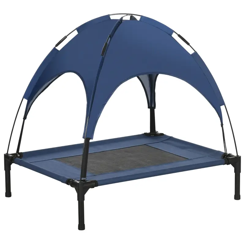 Lit pour animaux avec toit, pliable, acier, bleu, 76 x 61 x 73 cm – PANGIVO