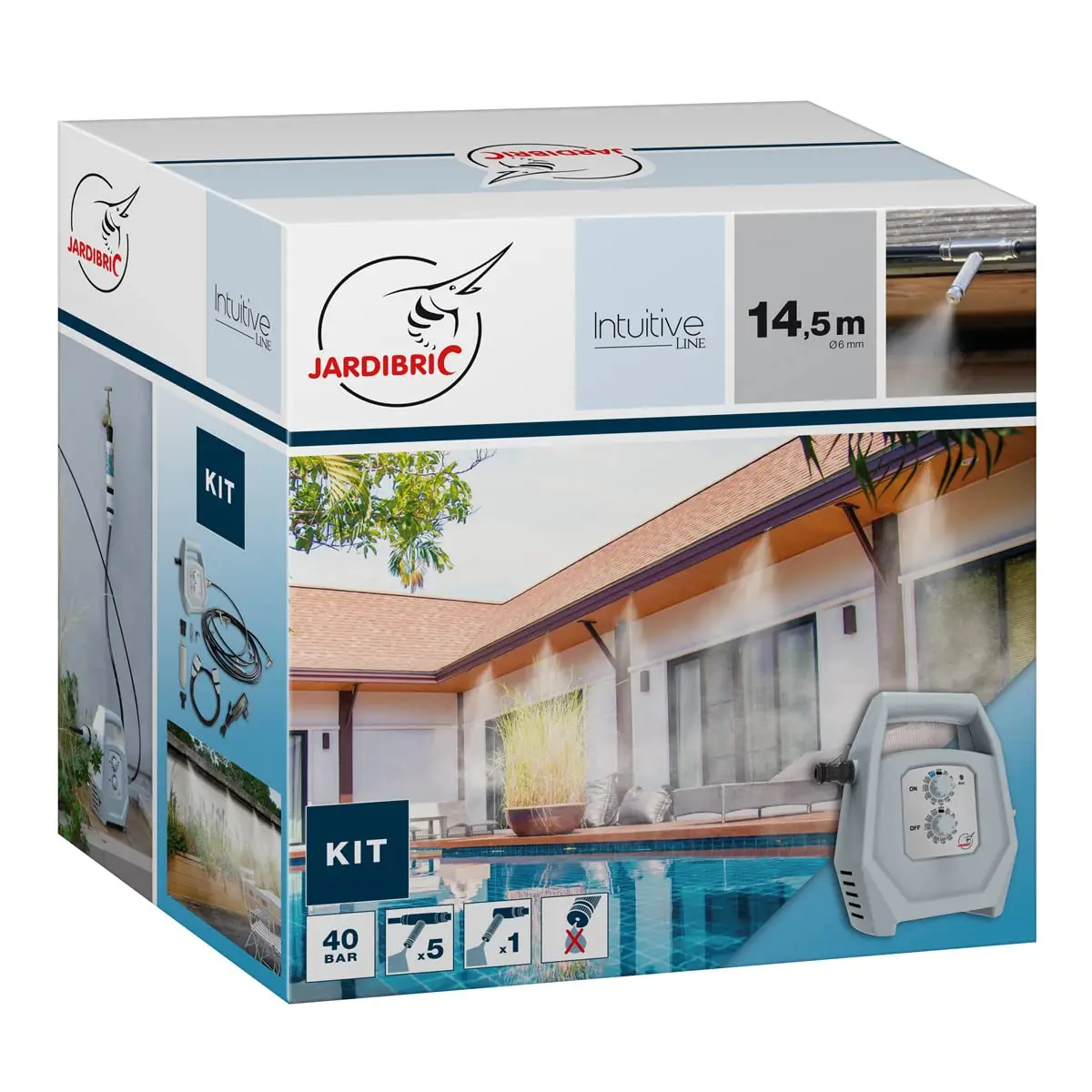 Jardibric – Kit Brumisation Extérieur 40 Bars – Pompe Programmable – 14,5 m – 7 Buses Anti-Goutte