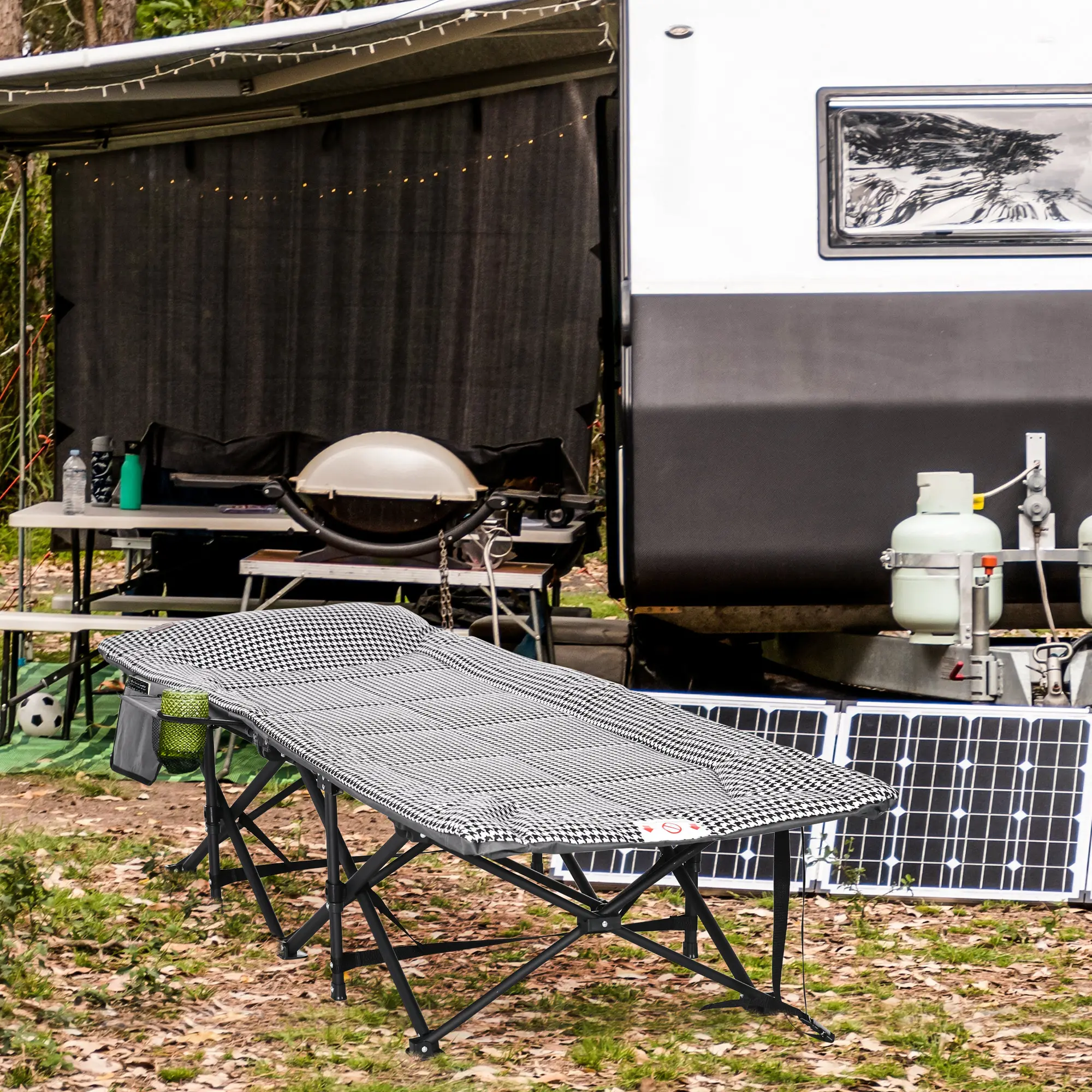 Lit de Camp Pliant Acier Camping Poche Latérale Porte-Gobelet 186x68cm Noir – ComfortXL Outdoor Living
