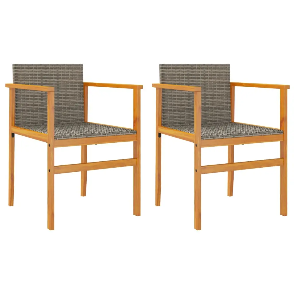 Lot de 2 Chaises de jardin | Chaise d’extérieur gris résine tressée et bois massif