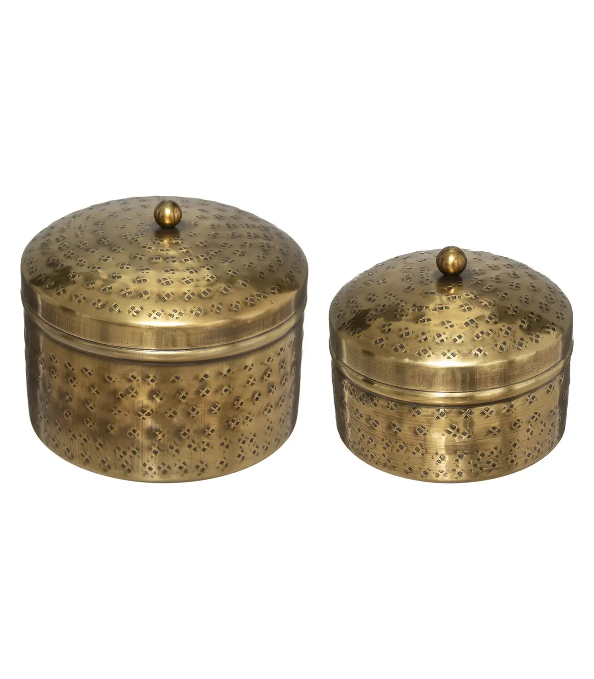 Lot de 2 Boîtes déco en Métal doré martelé