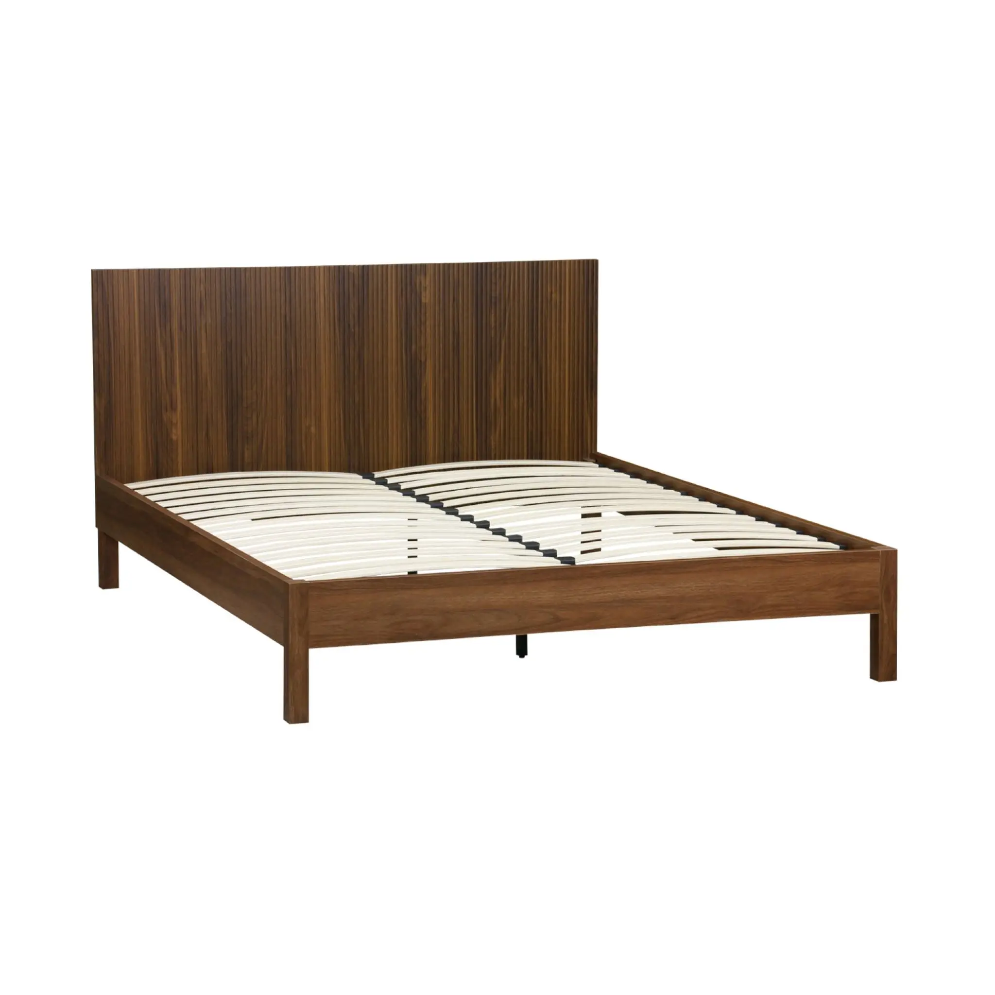 Lit avec sommier à lattes et tête de lit 160x200cm décor bois noyer – Linear | sweeek