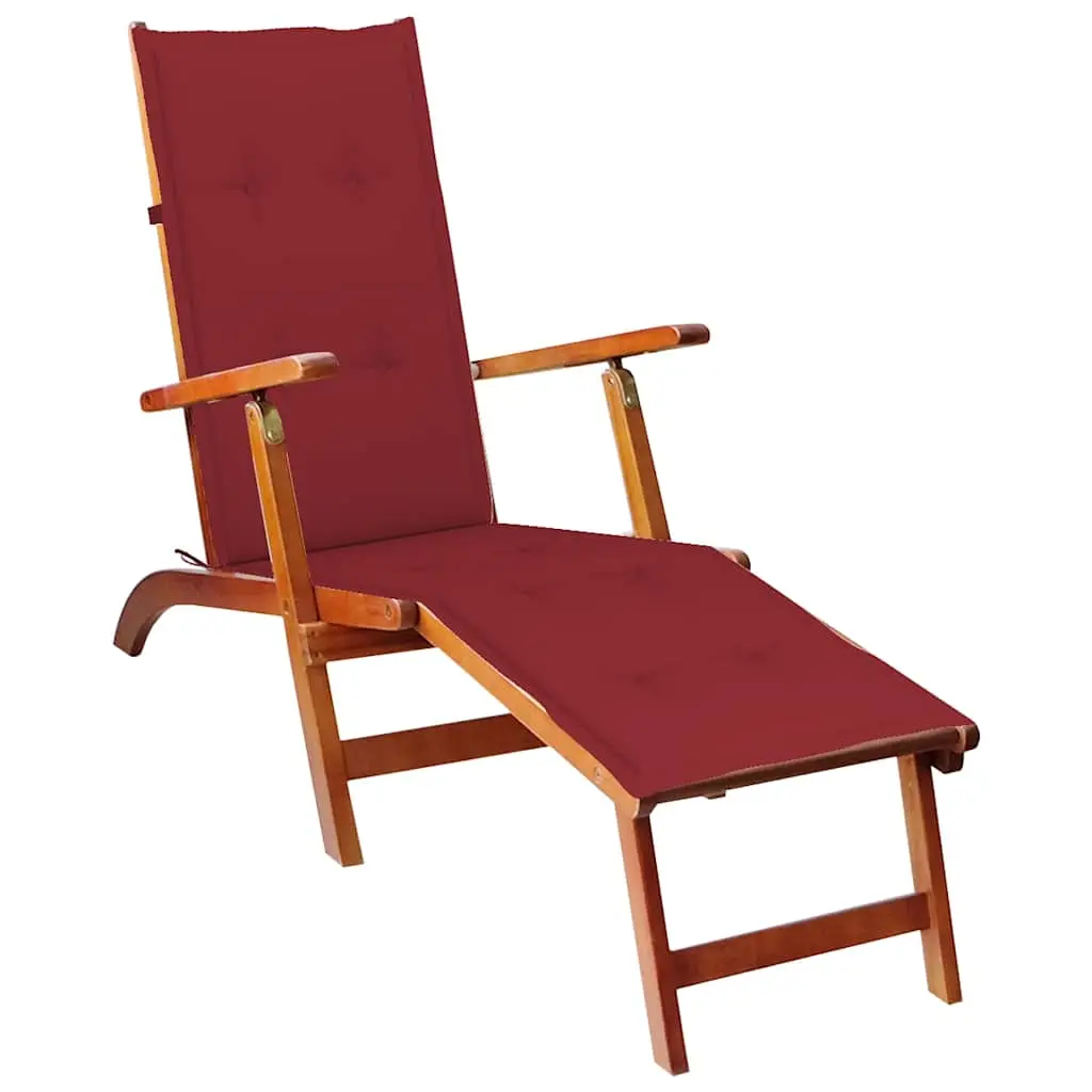 Lit de Jardin Bois Acacia Repose-pied Pliant Coussin Rouge – ComfortXL Outdoor Living