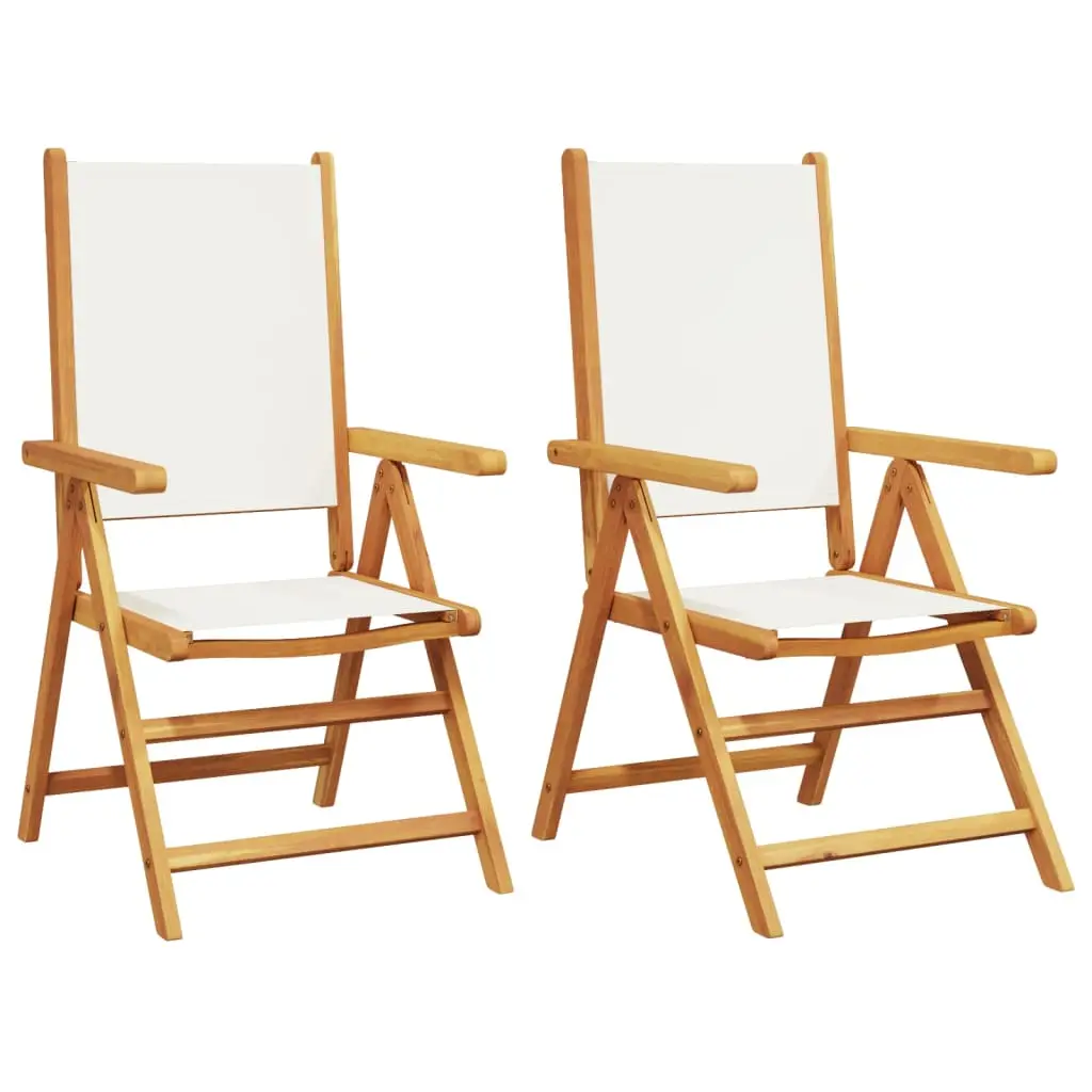 Lot de 2 Chaises de jardin | Chaise d’extérieur blanc crème bois acacia massif tissu