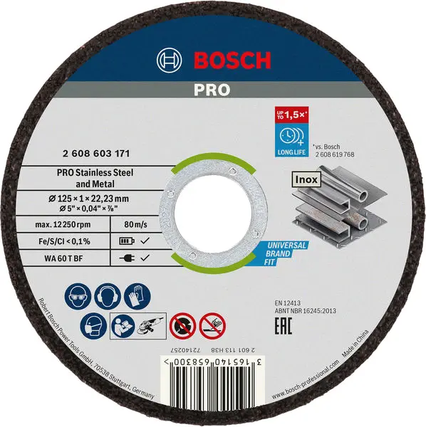Lot de 10 disques à tronçonnner MTX et inox 125x1x22,23mm – BOSCH – 2 608 603 255