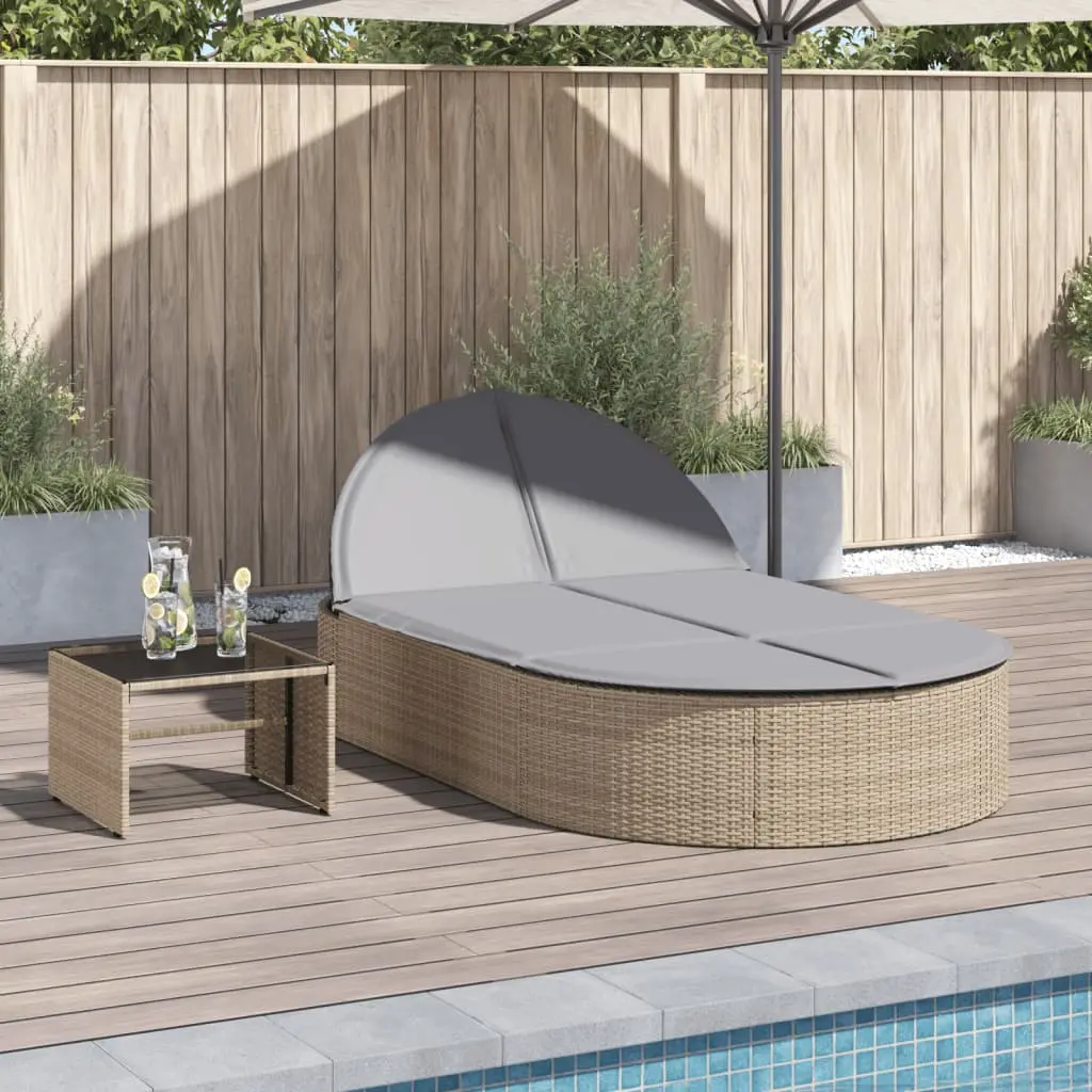 Lit de Jardin Double Poly Rotin avec Coussins Épais Piscine Beige – ComfortXL Outdoor Living