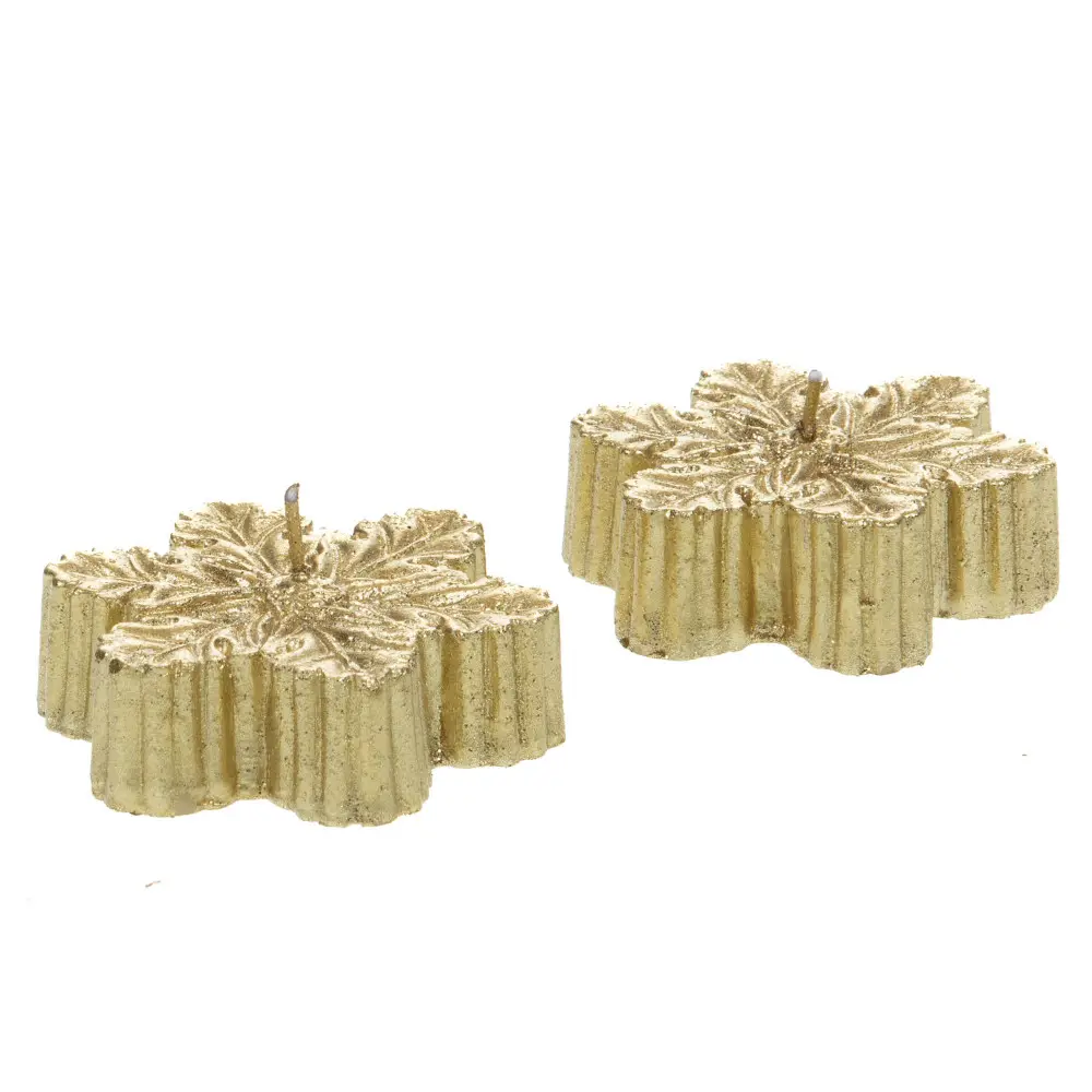 Lot de 2 bougies feuilles dorées