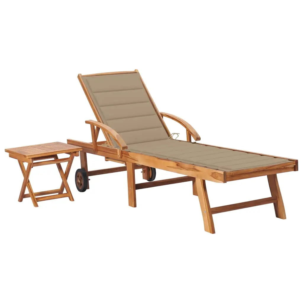 Lit de Jardin Teck Table Escamotable Dossier Inclinable Coussin Beige – ComfortXL Outdoor