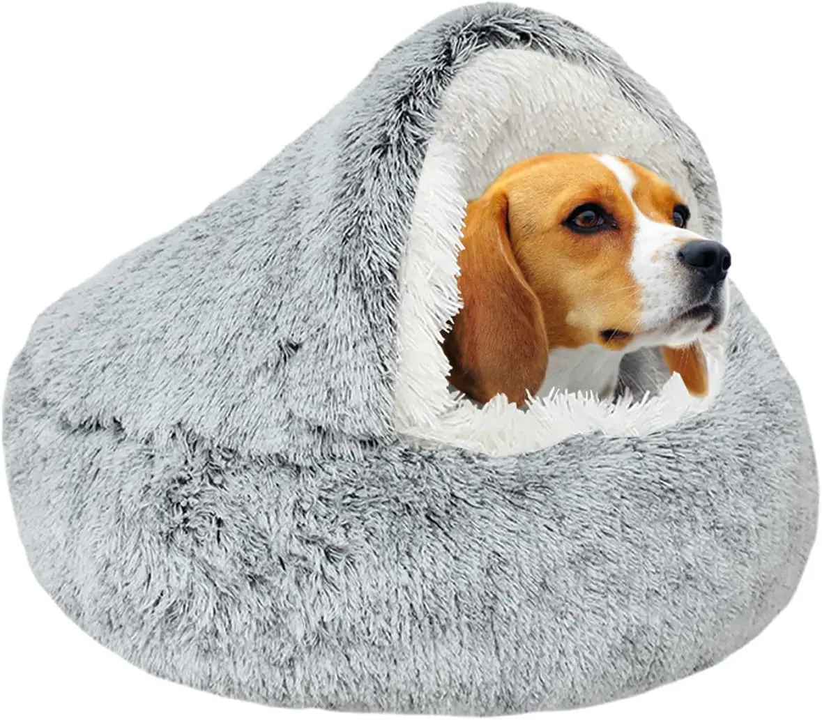 Lit apaisant en peluche moelleuse, calme l’anxiété, pour chats et chiens 65 cm gris