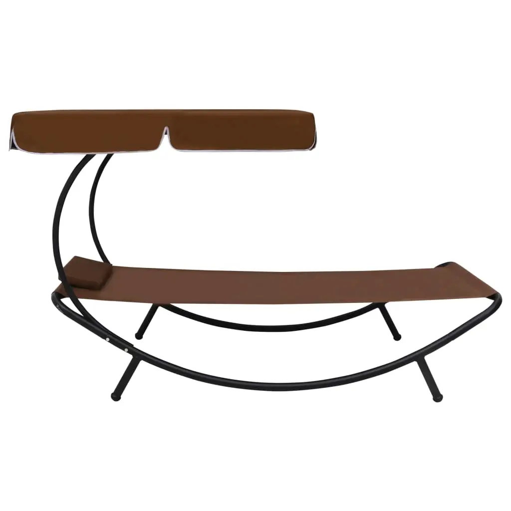 Lit de repos d’extérieur | Transat | Bain de soleil avec auvent et oreiller Marron
