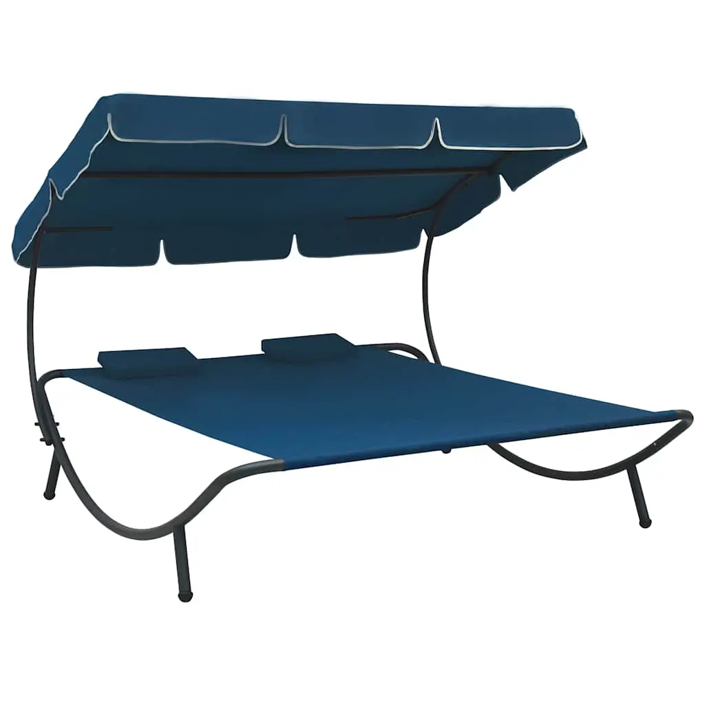 Lit de repos d’extérieur avec auvent et oreillers bleu vidaXL 313523