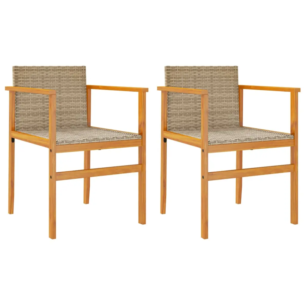 Lot de 2 Chaises de jardin | Chaise d’extérieur coussins beige résine tressée bois