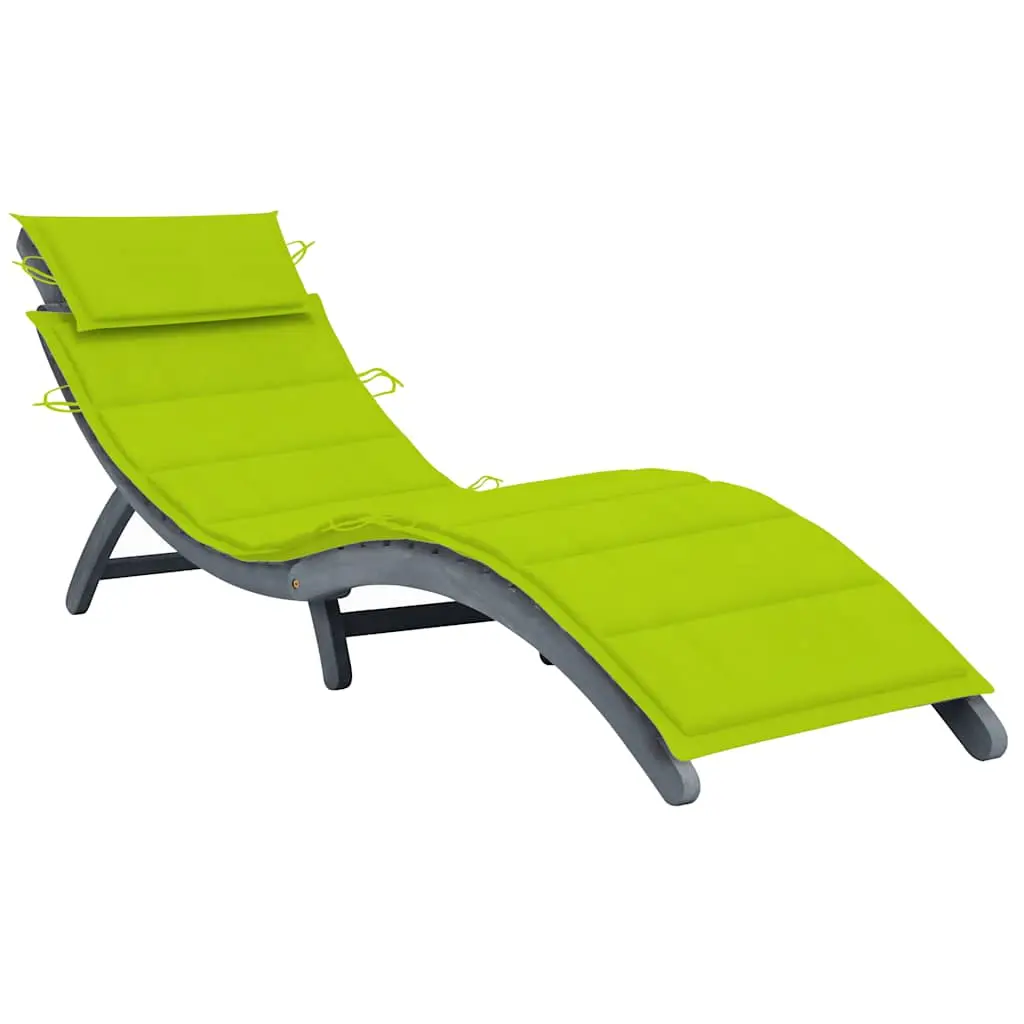 Lit de Relaxation Bois Acacia Gris Coussin Vert Vif Pliable – ComfortXL Outdoor Living