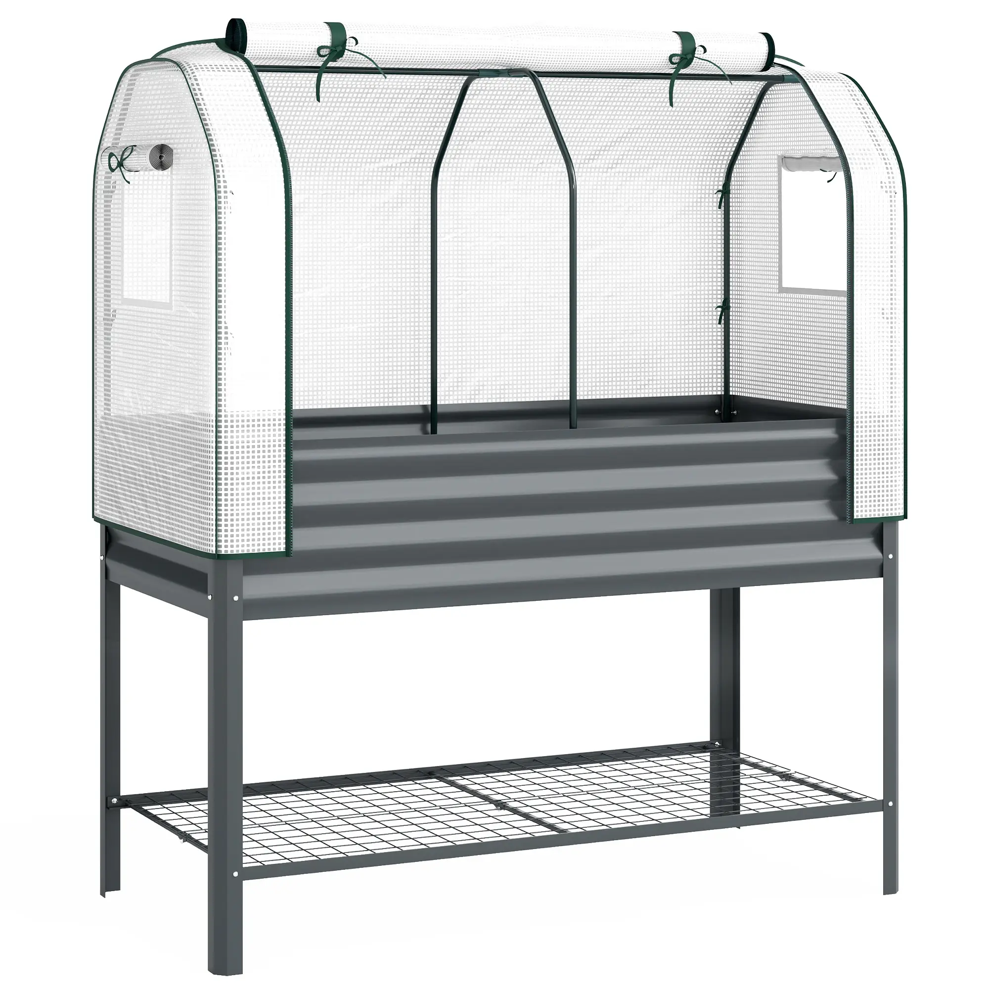 Jardinière Surélevée Serre en PE Inclus – Doublure et Étagère Inférieure – Métal – 120x55x140cm – Gris Foncé – Outsunny