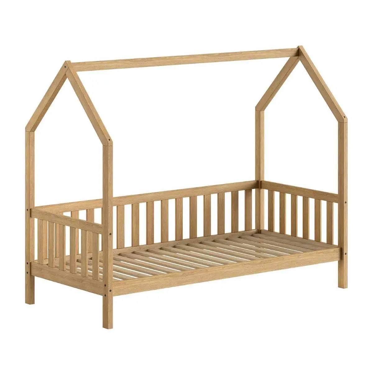 Lit cabane à barrière 90×200 en chêne massif – LEIKY