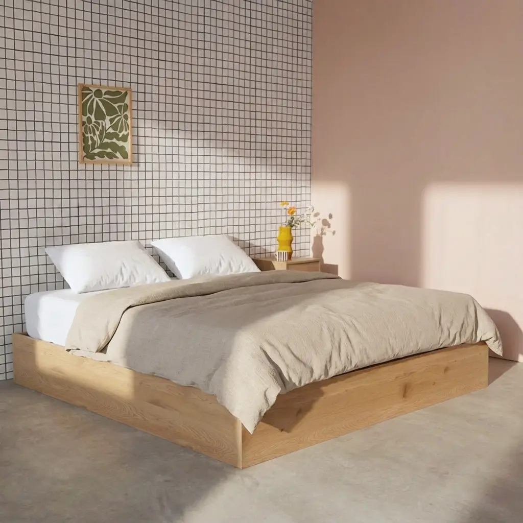 Lit coffre sommier à lattes 160x200cm décor bois chêne – Lift | sweeek