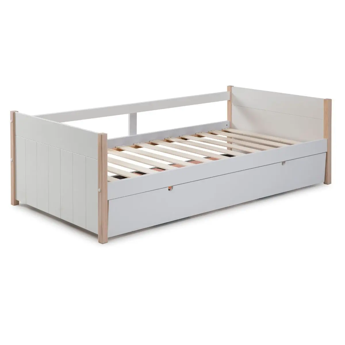 Lit banquette gigogne 90×190 en MDF laqué blanc et pin massif naturel – LILY