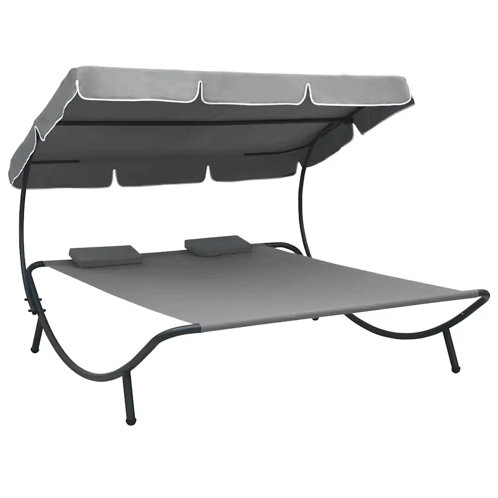 Lit de repos d’extérieur avec auvent et oreillers gris vidaXL 48070