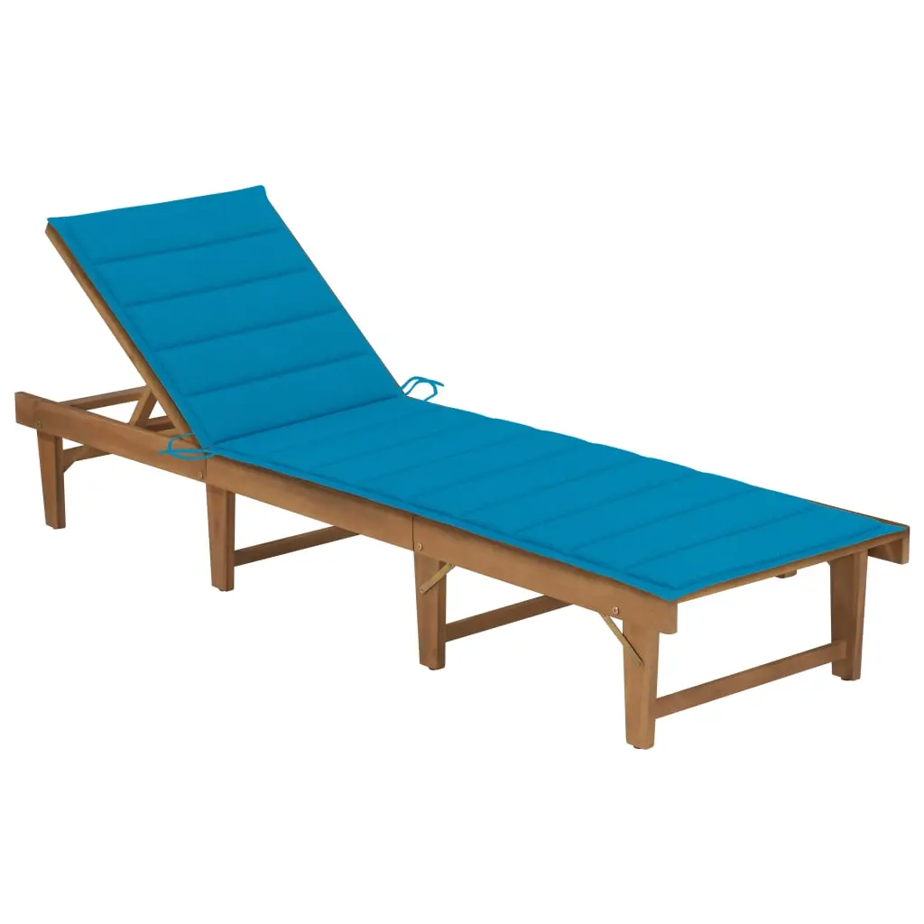 Lit de Jardin Bois Acacia Pliant Dossier Réglable Coussin Bleu – ComfortXL Outdoor Living