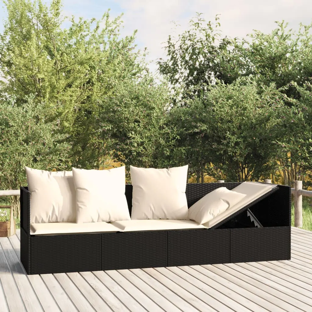 Lit de Soleil Double Résine Tressée Côtés Réglables Coussins Lounge Noir – ComfortXL Outdoor Living