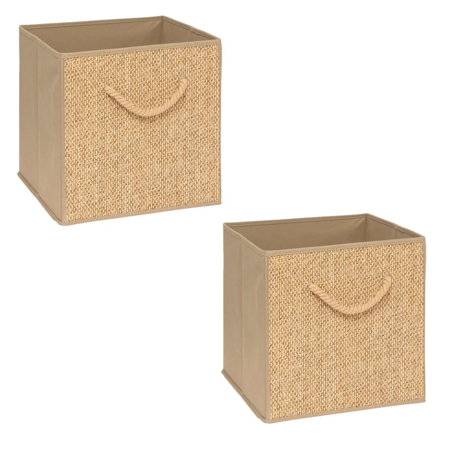 Lot de 2 boîtes de rangement effet rotin STEMY – L. 31 x l. 31 x H. 31 cm – Beige – Five Simply Smart