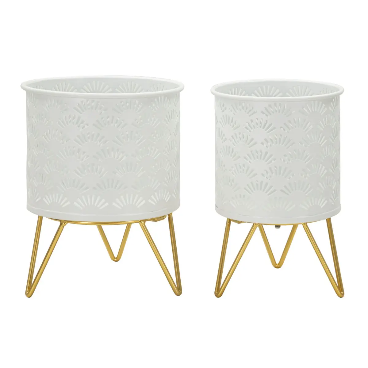 Lot de 2 Cache-Pots Design «Carly» 20cm Blanc & Or