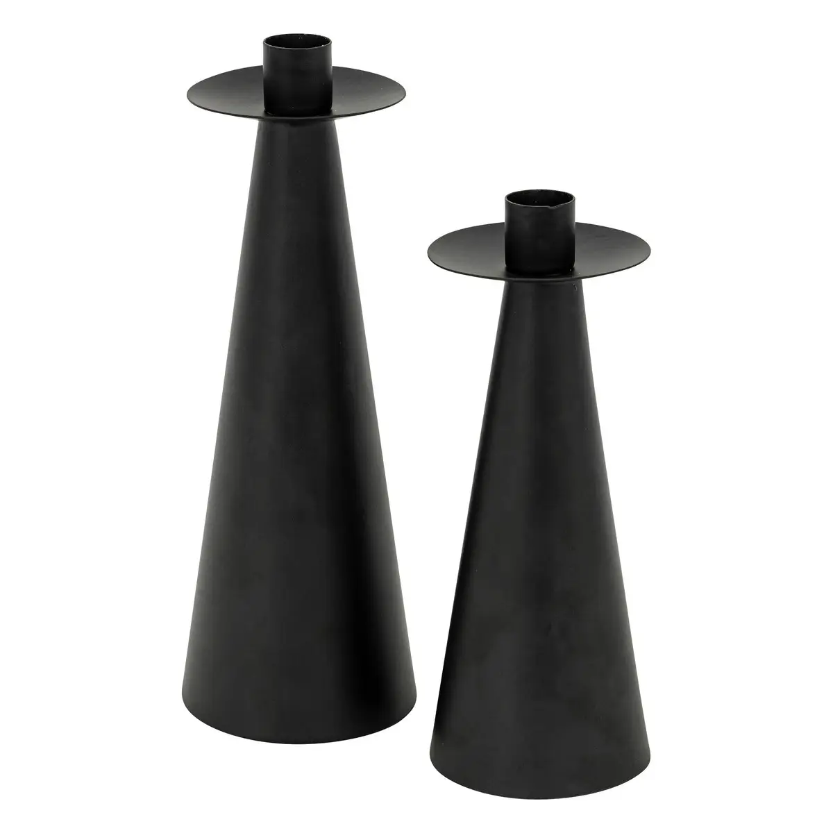 Lot de 2 Bougeoirs Chandeliers en métal noir mat H 20 et H 24 cm