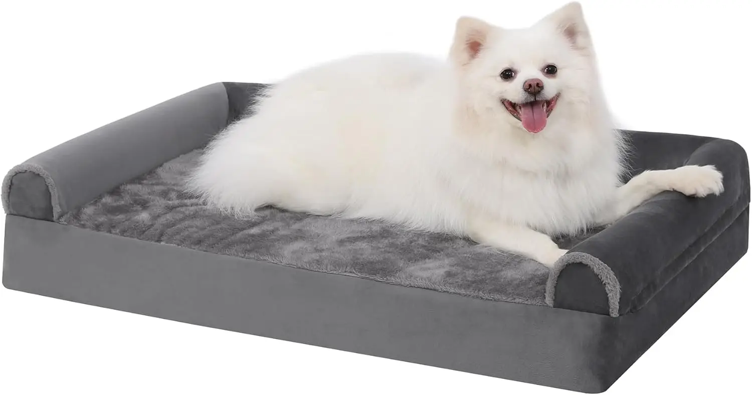 Lit pour Chien 75x47x16cm Canapés et Fauteuils pour Chiens, Orthopedique Coussin Chien Dehoussable et Lavable Gris