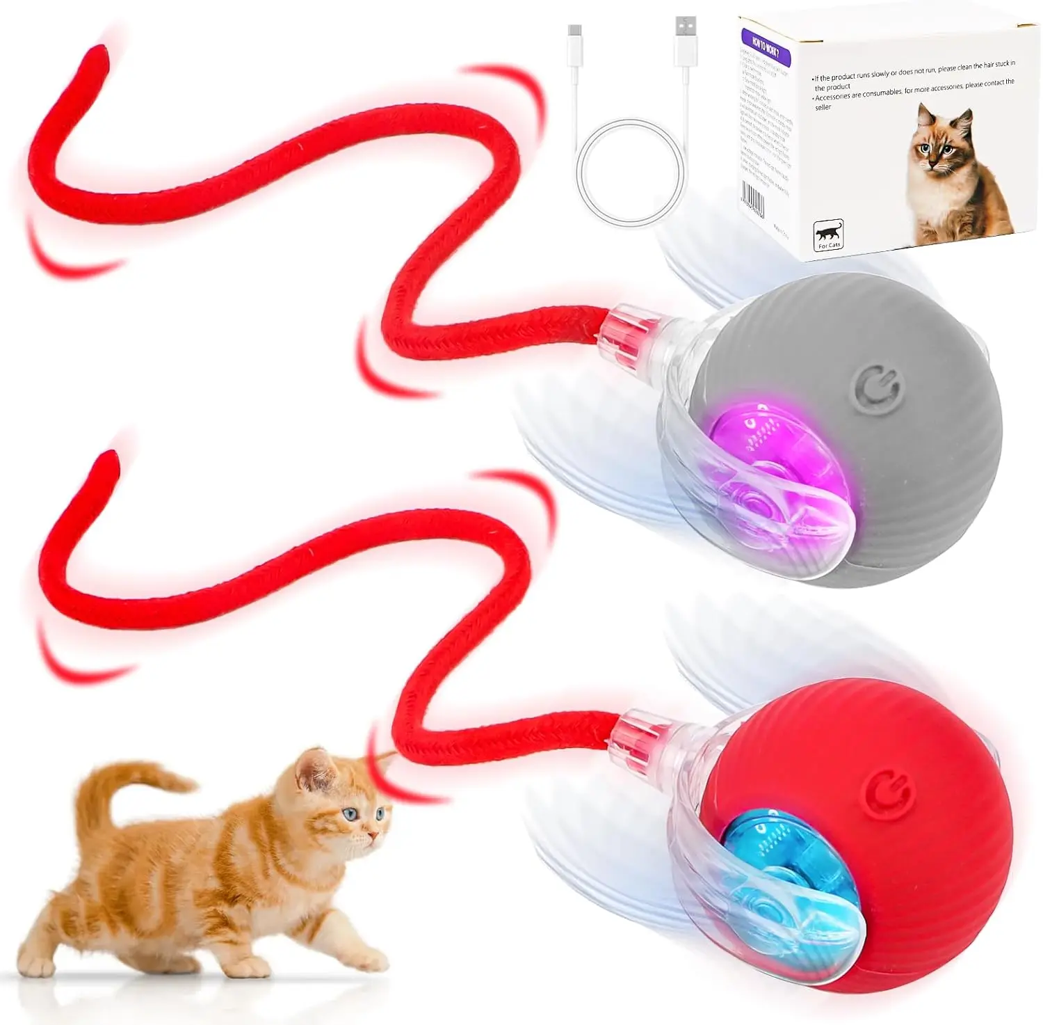 Lot de 2 balles interactives pour chat