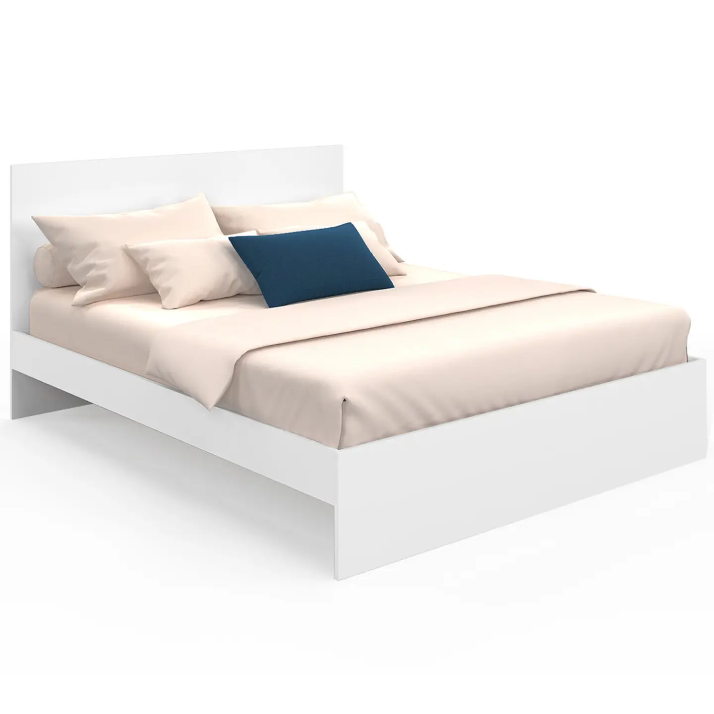 Lit double OMAHA avec tête de lit et sommier 160 x 200 cm blanc