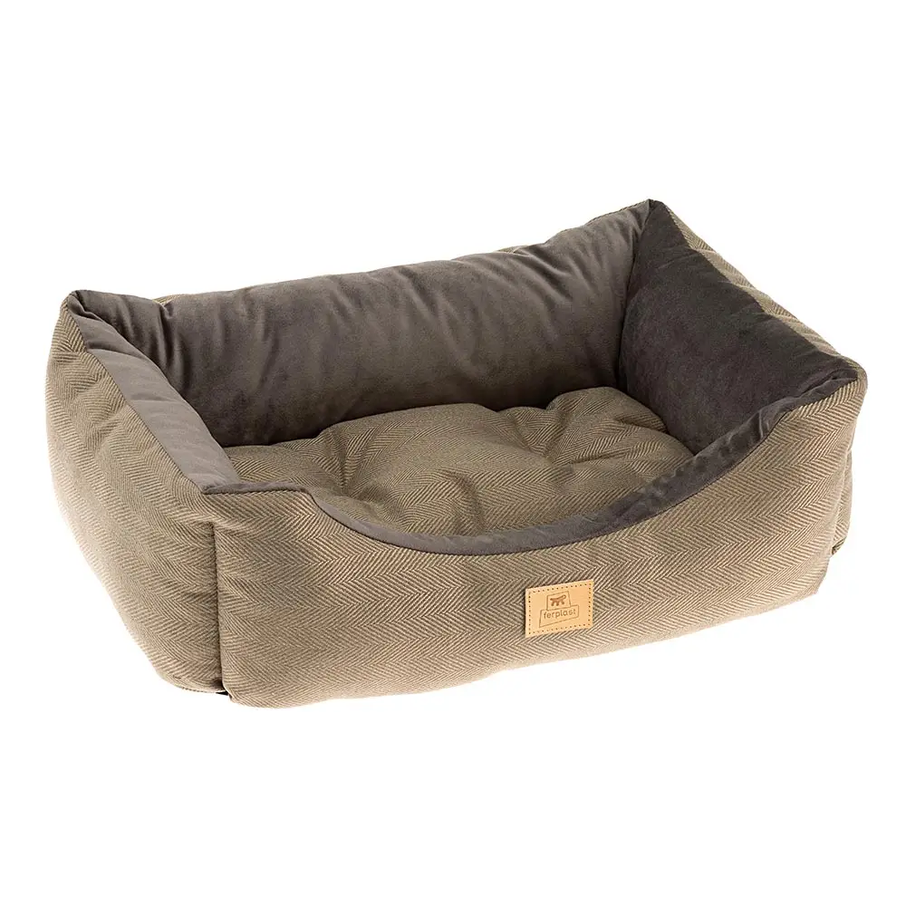 Lit Chiens Couchage CHESTER 80, avec Coussin Double-face, Tweed et Velours, Lavable, Marron